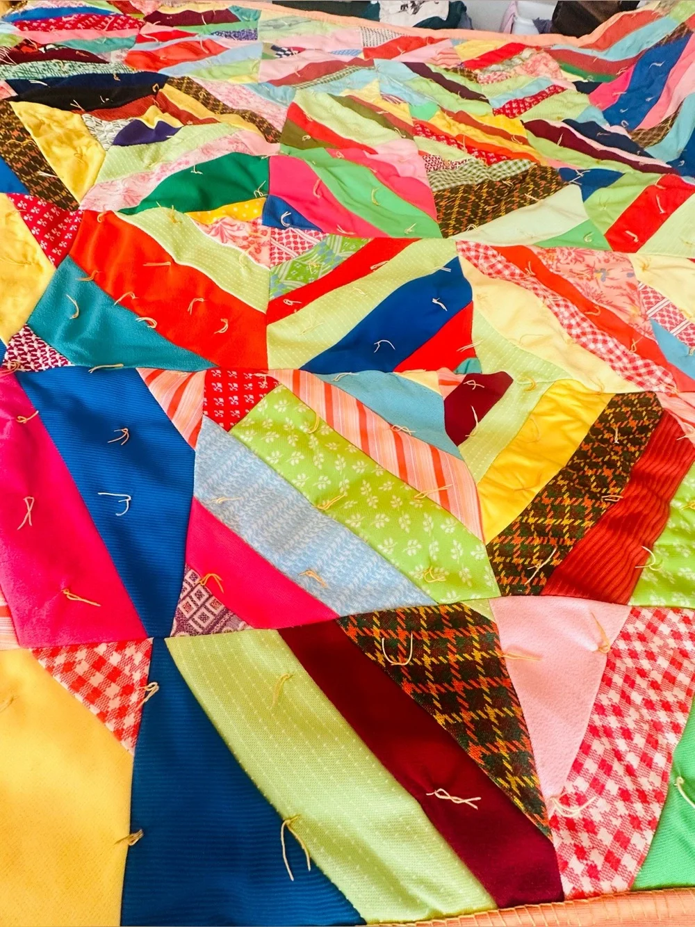 VTG Multi-Color Handmade Patchwork String Herringbone Quilt
